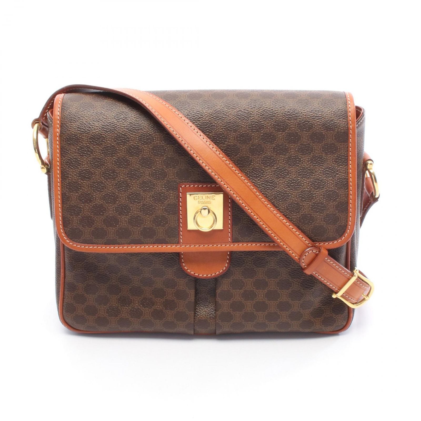 セリーヌ CELINE ショルダーバッグ マカダム ダークブラウン|ブラウン PVCコーティングキャンバス レザー ショルダー レディース A