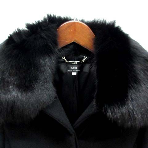 INED　アンゴラ混、ラクーンファーロングコート ミンク コート アンゴラ混 ニット ノーカラー パンチング 加工 85cm
