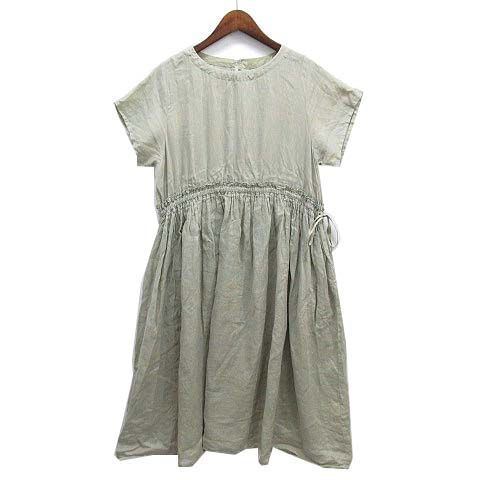 ネストローブ nest Robe リネン フリル ギャザー ドレス ワンピース ロング丈 半袖 ミント グリーン F 01192-1177