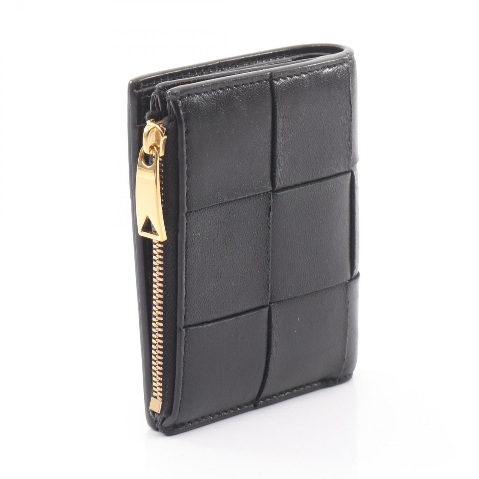 ボッテガヴェネタ BOTTEGA VENETA 二つ折り財布 スモール カセット マキシイントレチャート ブラック レザー 二つ折財布 レディース B