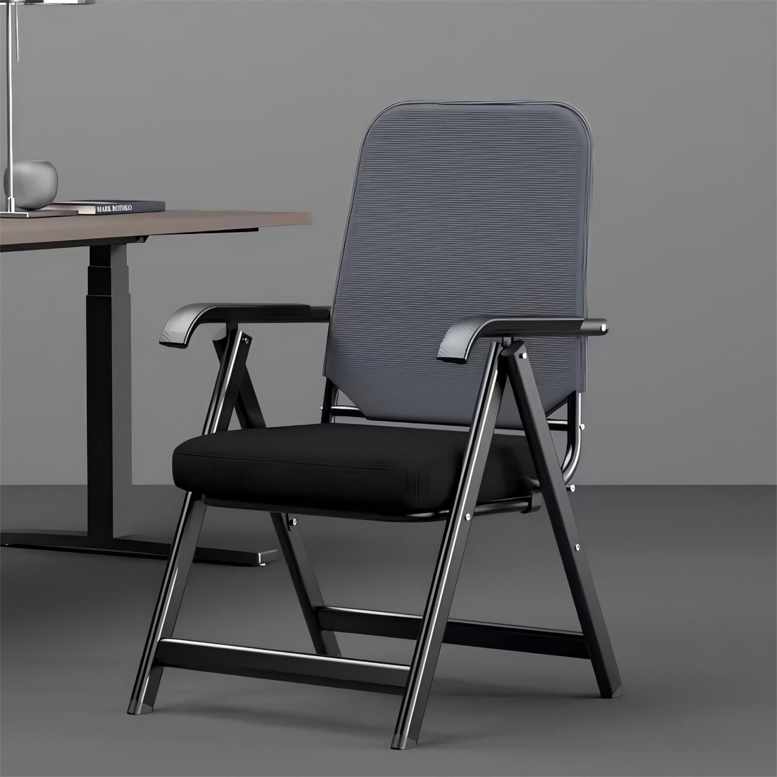 PANCY ミーティングチェア オフィスチェア パイプ椅子 完成品 折りたたみチェア 会議椅子 メッシュ背もたれ 通気性 高反発座面 人間工学 イス 事務椅子 軽量 持ち運び 折り畳み アームレスト 収納 オフィス 会社 会議 講習 幅57.