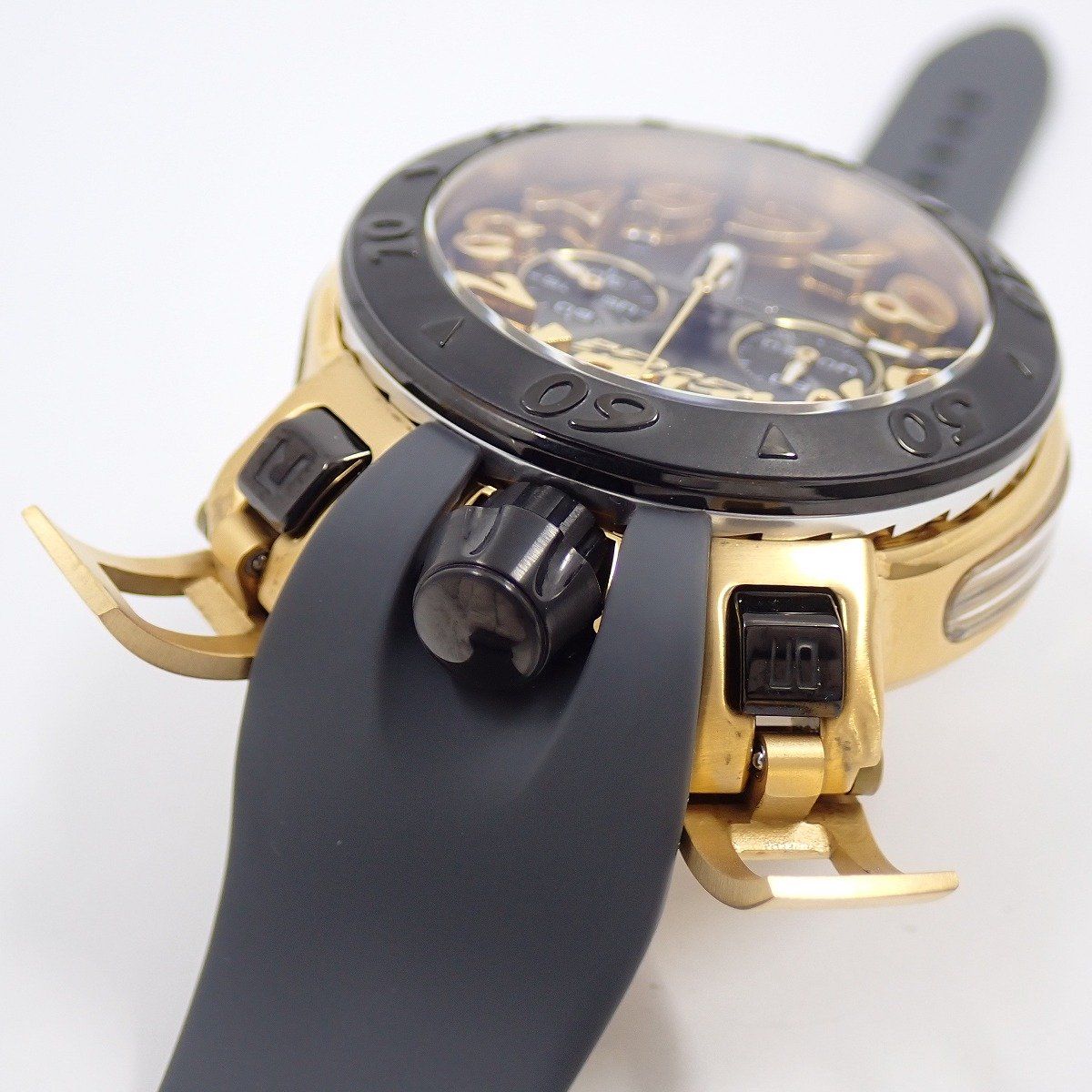 ガガミラノ クロノ 45mm クォーツ メンズ 腕時計 ゴールドGP グレー