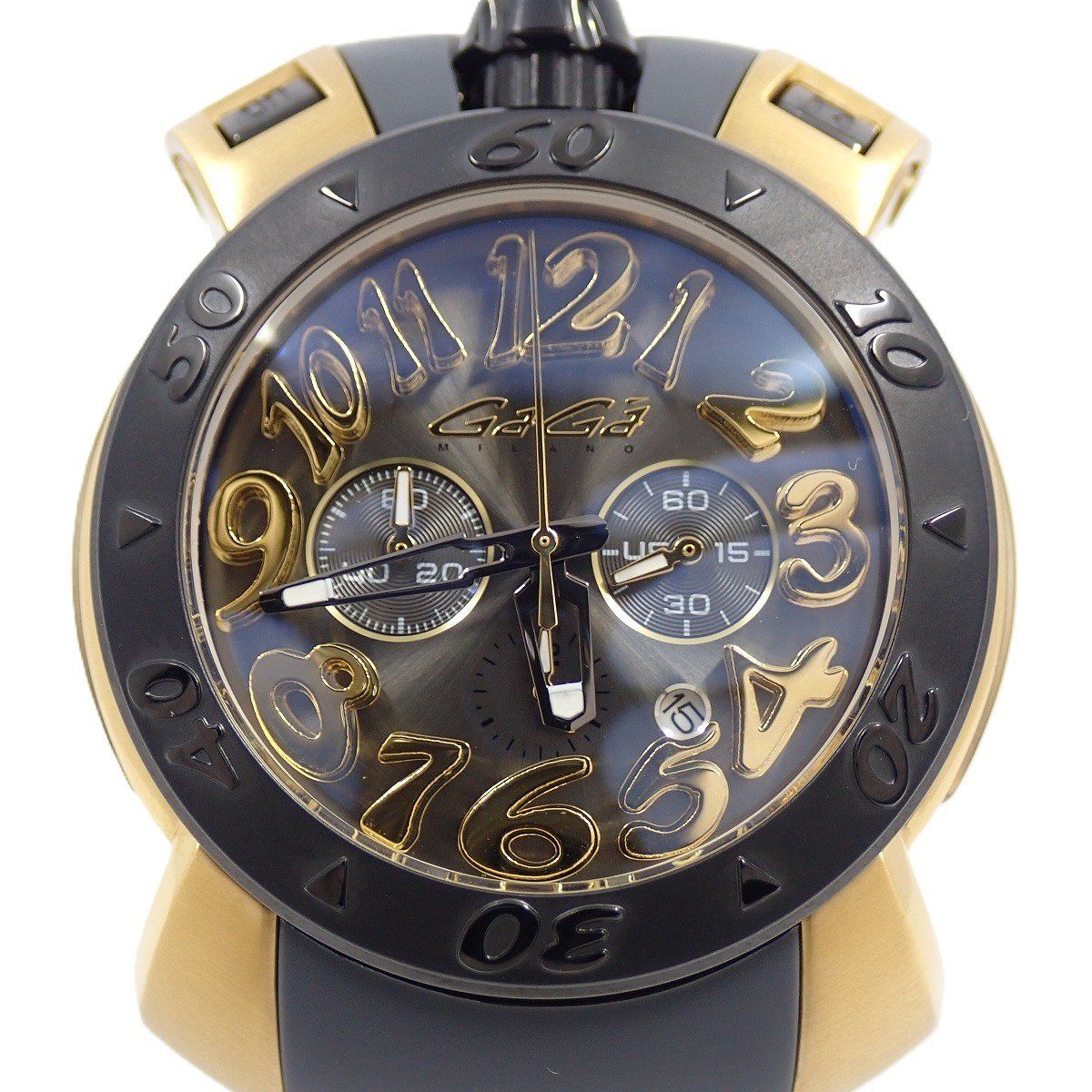 ガガミラノ クロノ 45mm クォーツ メンズ 腕時計 ゴールドGP グレー