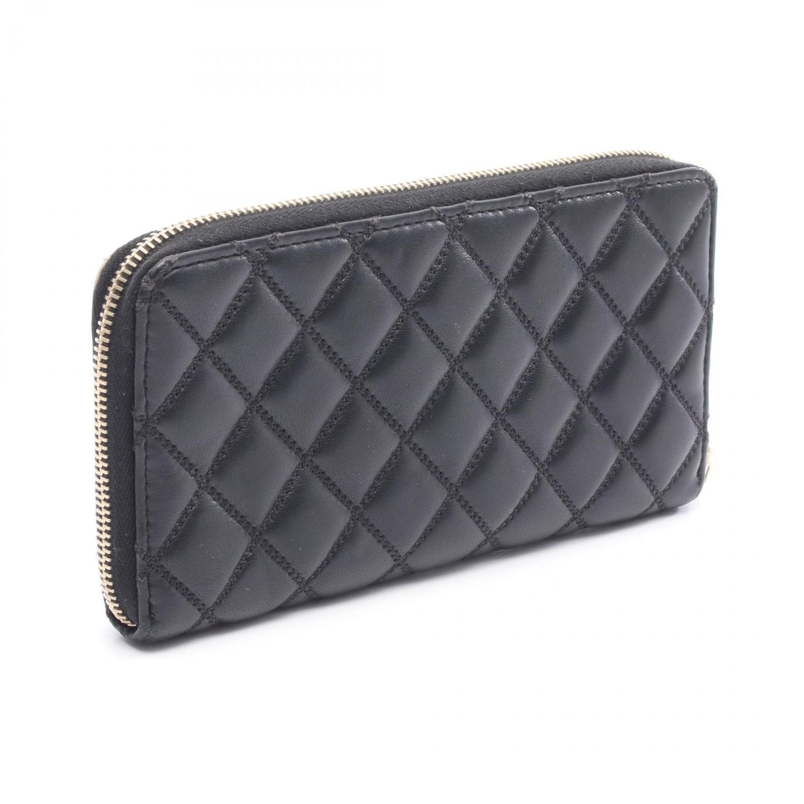 シャネル CHANEL ラウンド長財布 マトラッセ ベージュ|ブラック ラムスキン 羊革 ラウンド財布 レディース B