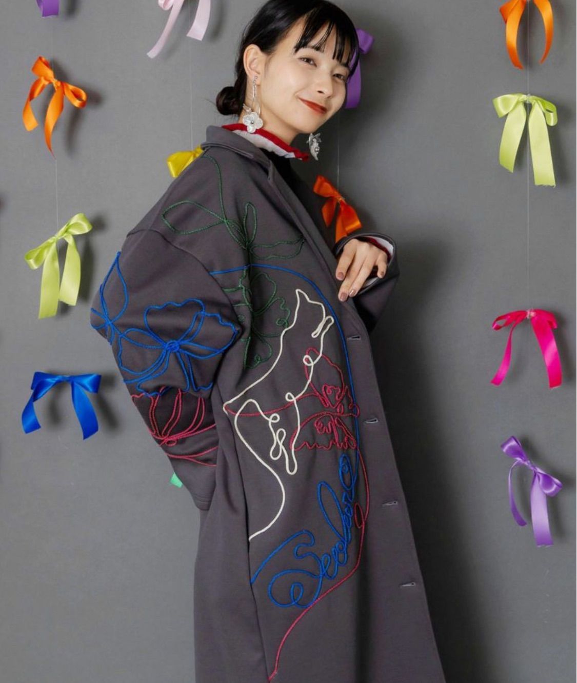 153762 サイン風コード叩き付け ツイル起毛×ボアロングコート