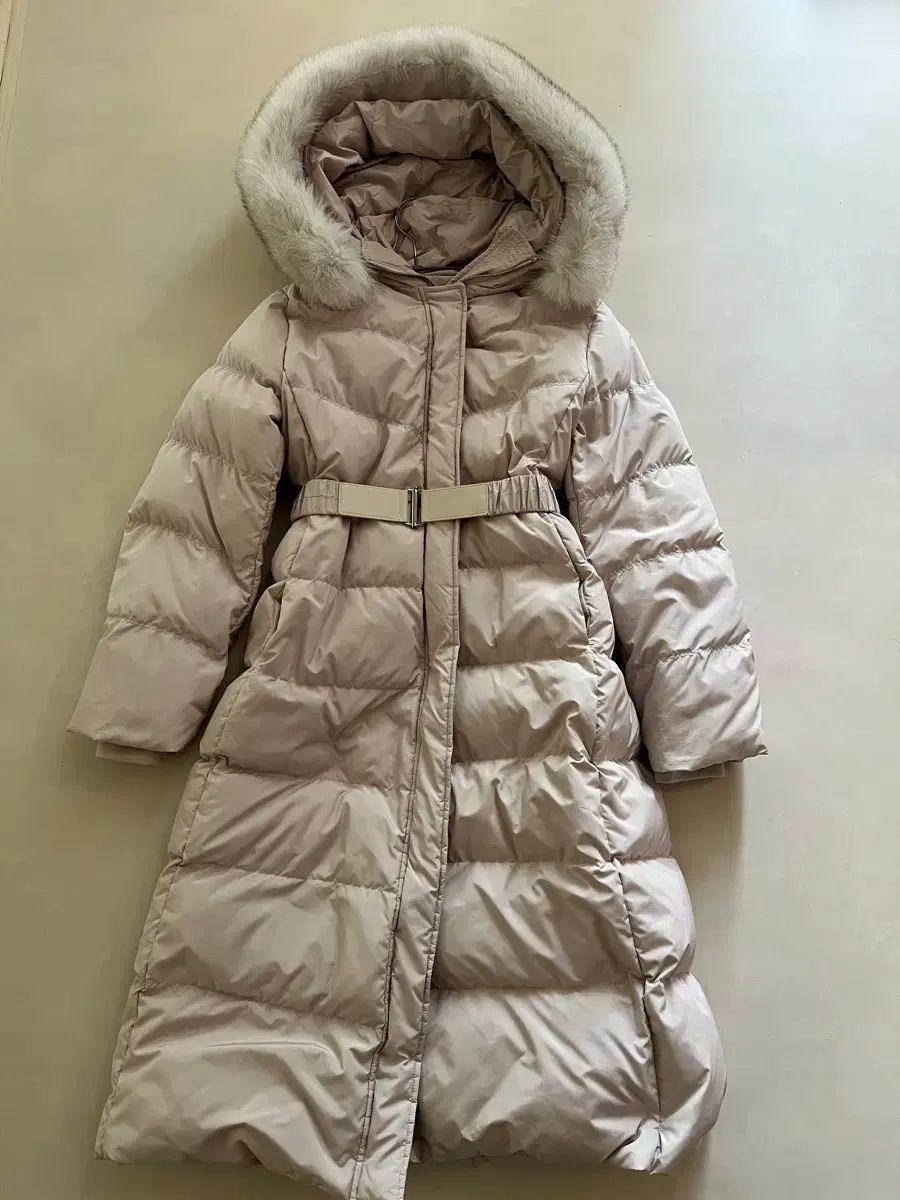 ナイスクラップ アイボリー ベルト付き ロング丈 ダウンジャケット
