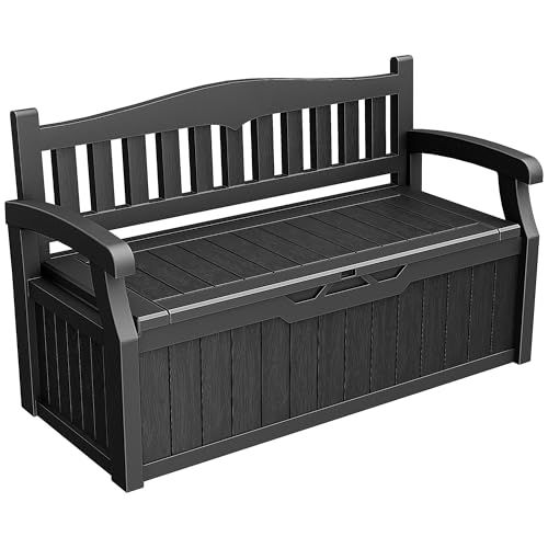 Alebert｢アレベルト｣ 物置 収納ベンチ 屋外 302Ｌ大容量 ロングベンチ 2人用 ストッカー 屋外収納 ガーデン収納 ベンチ コンテナ 防水 耐候 ベランダ ガーデン 庭 収納 大容量 おしゃれ ブラック 容量302 L 6 a 5 e 35 8