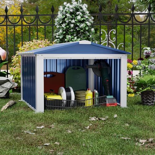 GangMei物置 室外収納庫 屋外亜鉛メッキスチール倉庫 幅88.6×奥行き91×高62 cm 防水|耐侯|防UV 扉がない ガーデン|庭|犬屋用ブルー m 96 f 19797