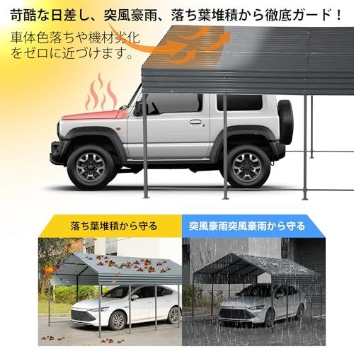  スチール製 車庫 ガレージ カーポート L 3 W 4 5 H 2 m 頑丈 亜鉛メッキ鋼板 粉体塗装 簡易 倉庫 エキスパンションボルト付属 突風 豪雨 紫外線対策 駐車スペース グレー cc df 0 ec その他 キッチン 食器