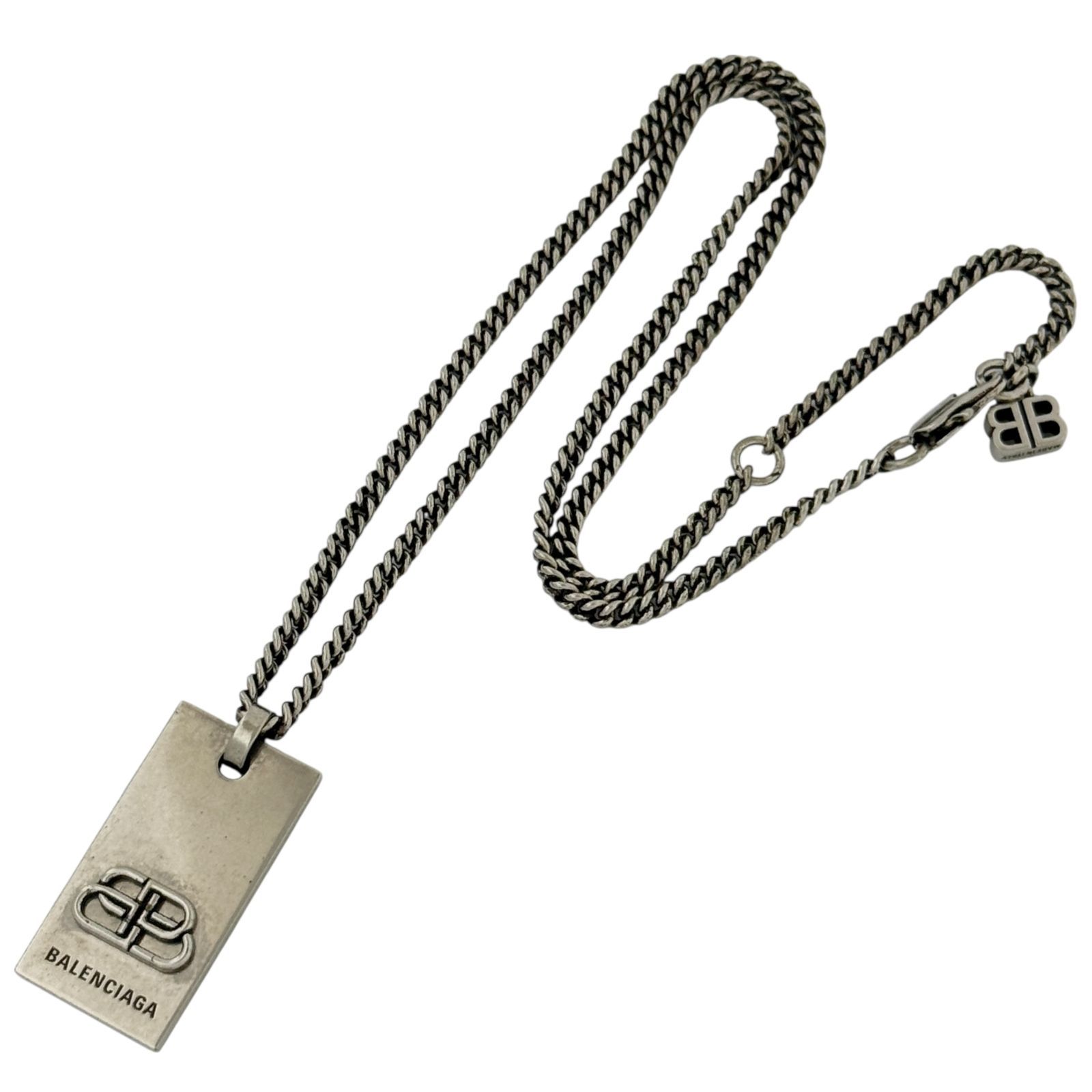 バレンシアガ シルバー ペンダント ネックレス バレンシアガ メンズ プレート ペンダント ネックレス シルバー色 BB