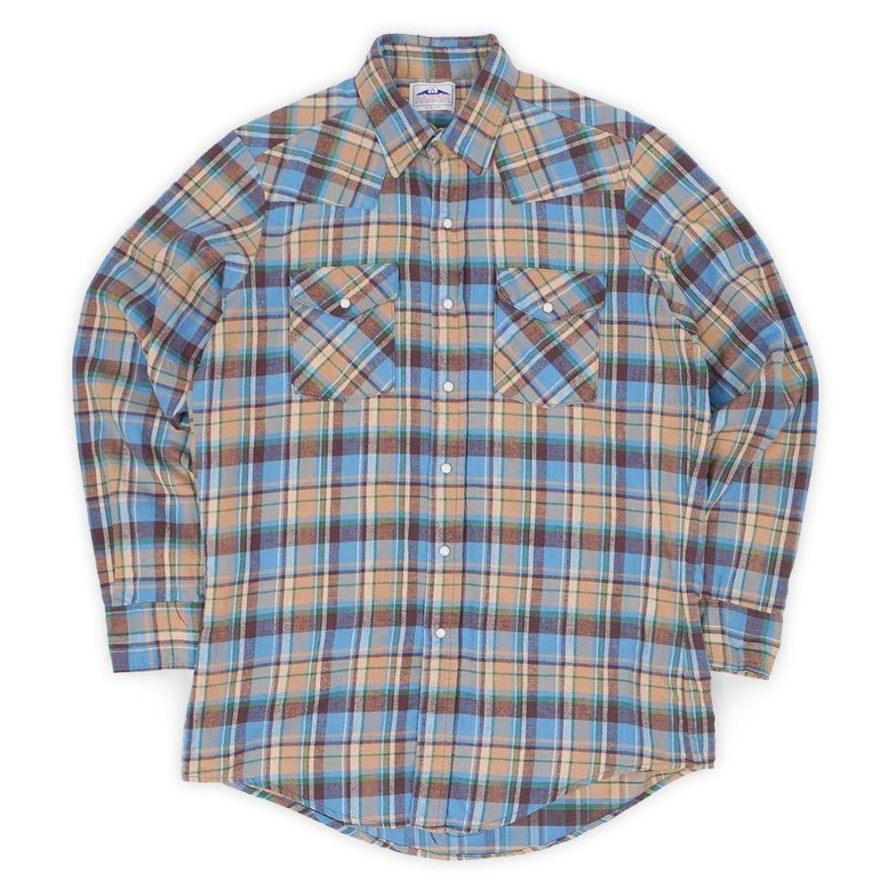 ダコタ DAKOTA 80 s 90 80-90年代 フランネル ウエスタンシャツ MADE IN USA アメリカ製 FIVE BROTHER ファイブブラザー ヴィンテージ 古着 メンズ シャツ ブルー系 チェック柄 L