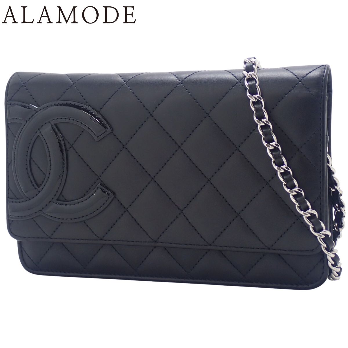 シャネル ココマーク カンボンライン 斜め掛け ショルダーバッグ ピンク ブラック レザー レディース CHANEL 【中古】 CHANEL(シャネル) カンボンライン ココマーク チェーンウォレット