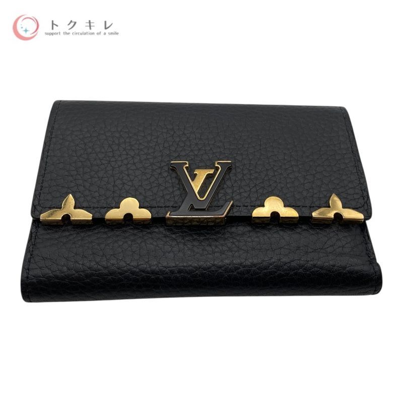トクキレ ルイ ヴィトン ポルトフォイユ カプシーヌ コンパクト ノワール 三つ折り財布