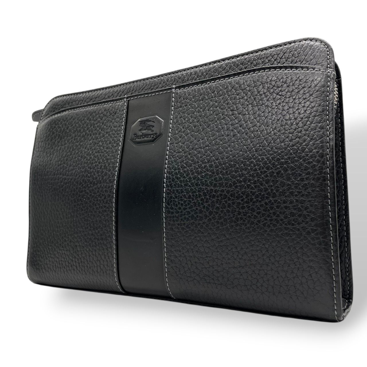 バーバリー Burberrys セカンドバッグ クラッチバッグ レザー 本革 ブラック 黒 ノバチェック 裏地チェック シルバー金具 ロゴ型押し メンズ ビジネス 紳士 ヴィンテージ オールドバーバリー ストラップ付 鞄 カバン s 97