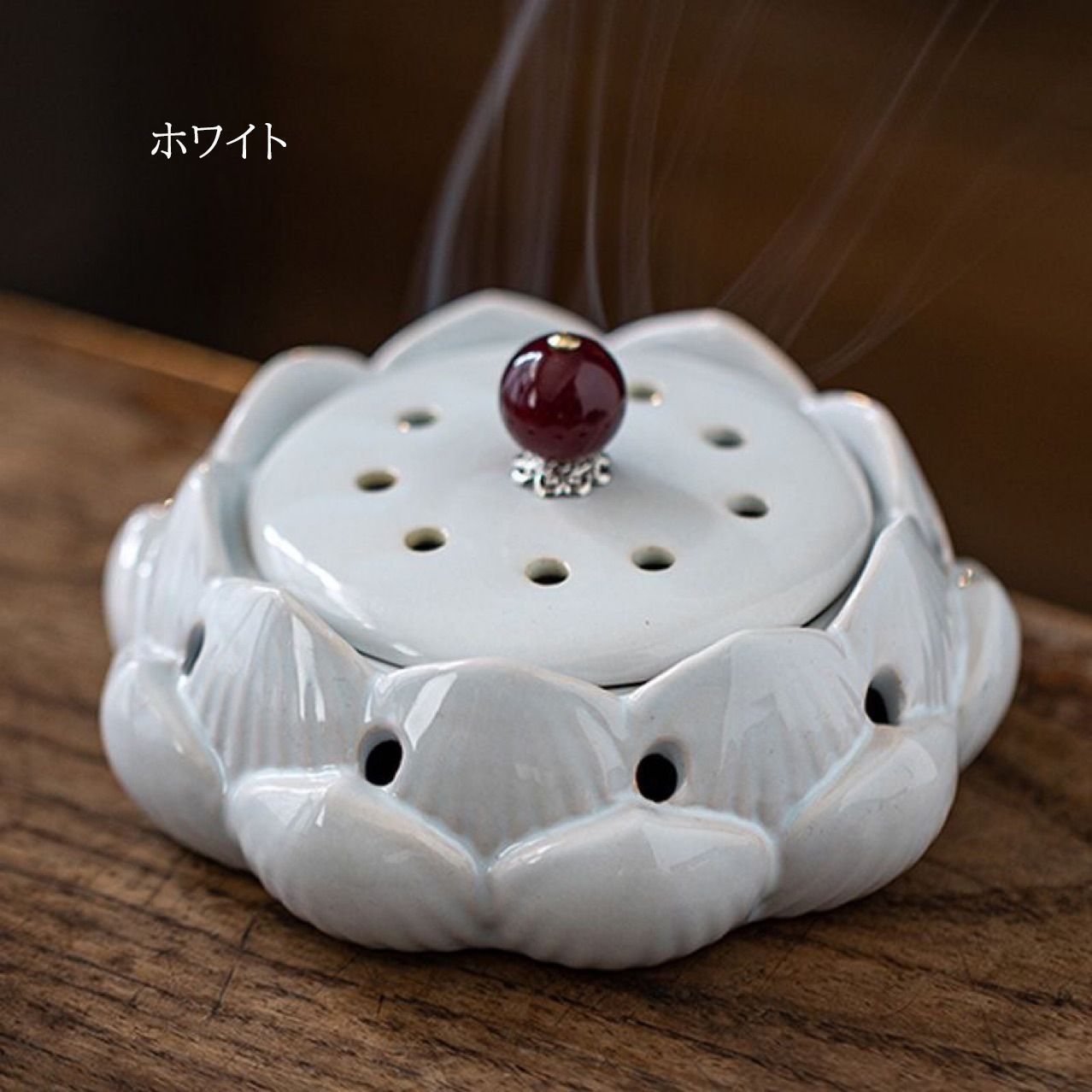 香炉禅飾り 香炉 蓮 蓮の花 緑 グリーン ホワイト 白 お香 お香立て 線香 蚊取り線香 リラックス リラクゼーション セラミック インテリア リビング 寝室 玄関 ヨガ