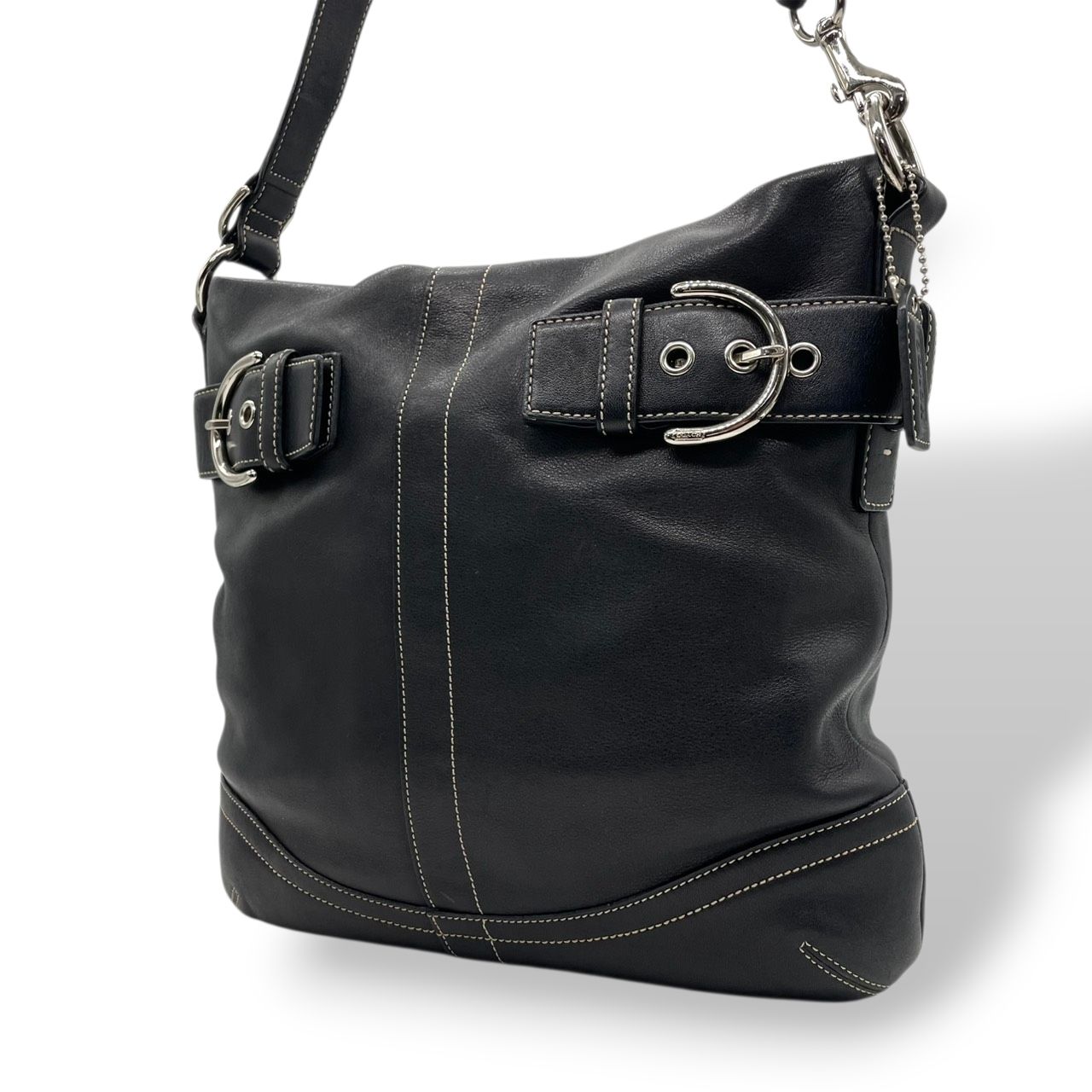 コーチ COACH ソーホー レザー ショルダーバッグ 斜め掛け クロスボディ ブラック 黒 ホワイトステッチ バックル 本革 シルバー金具 1454 H 05 S ヴィンテージ カジュアル レディース 鞄 カバン 通勤 通学 お出かけ 97