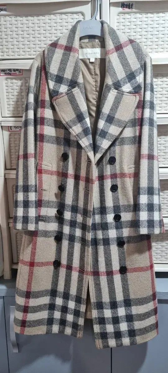 チェックウールダブルボタンコート