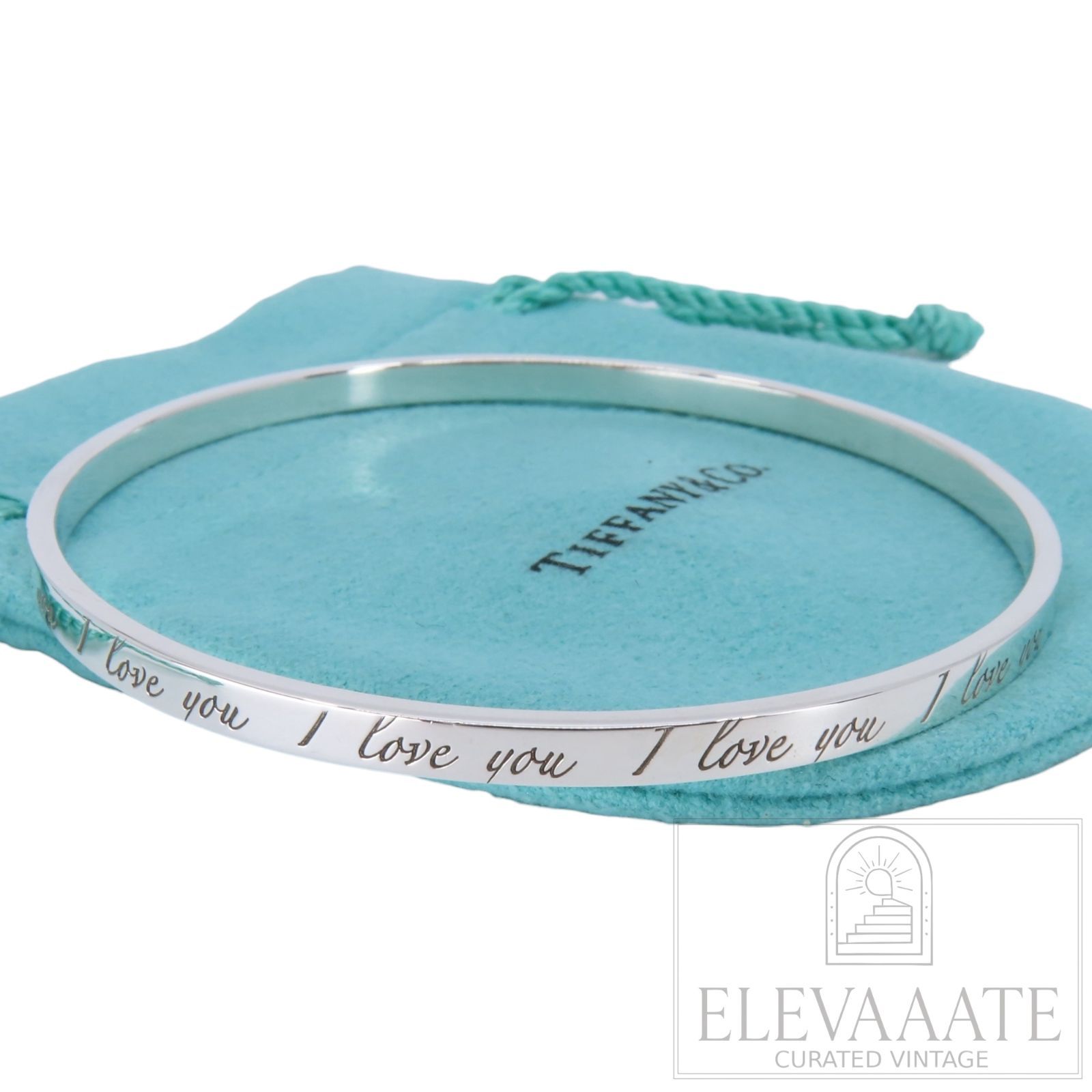 美品 Tiffany&Co. ティファニー ノーツ I LOVE YOU シルバー バングル