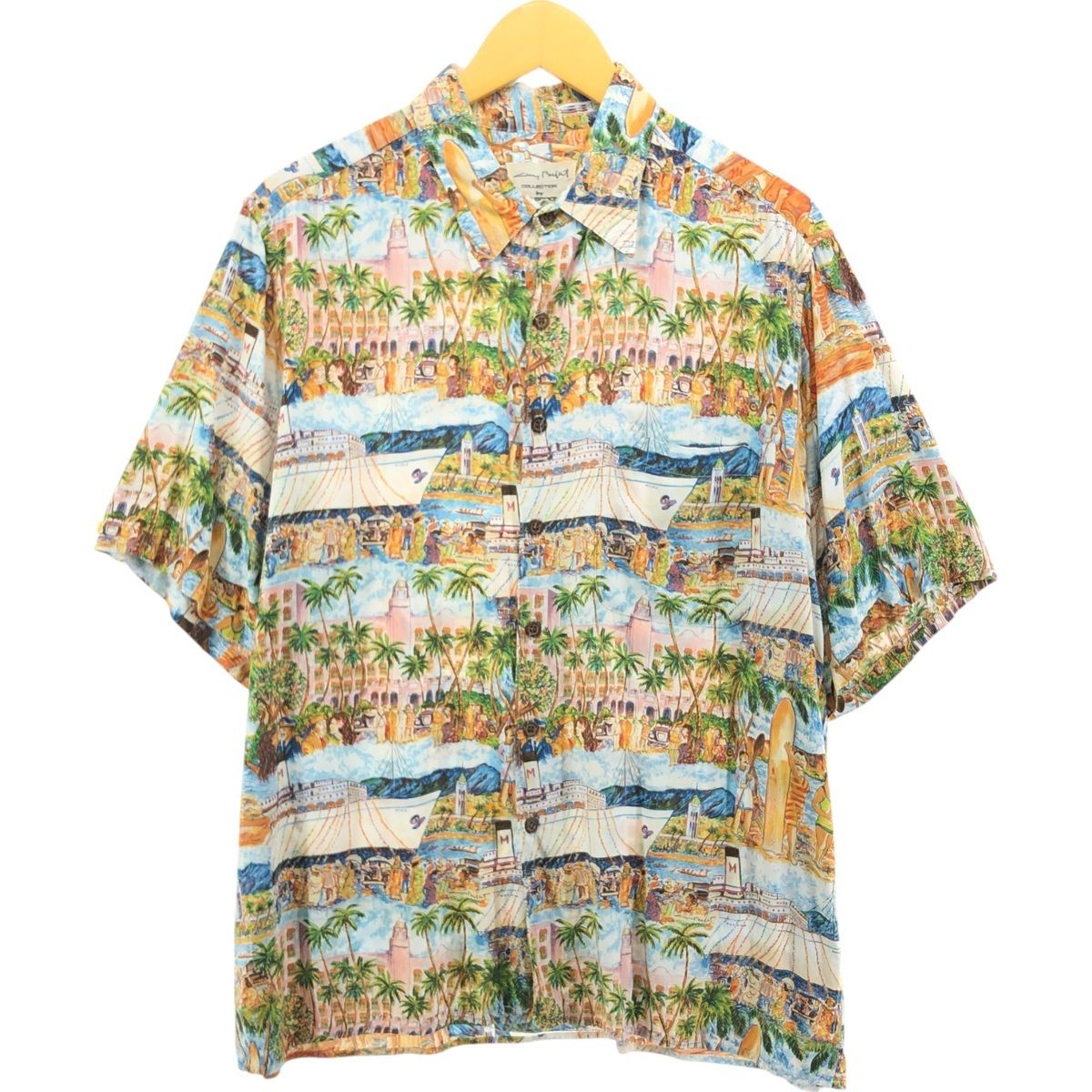 古着 レインスプーナー GUY BUFFET 総柄 レーヨン ハワイアンアロハシャツ ボックスシャツ ハワイ製 メンズL相当|eaa 532085