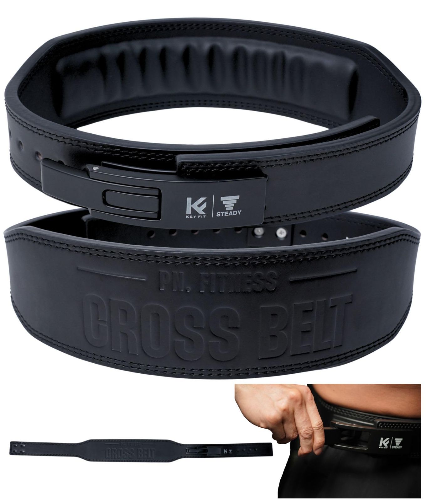 STEADY クロスベルト トレーニングベルト 久野圭一コラボ|15 mm高密着パッド|レバーロック式 パワーベルト Ultimate Gear ST-H 02