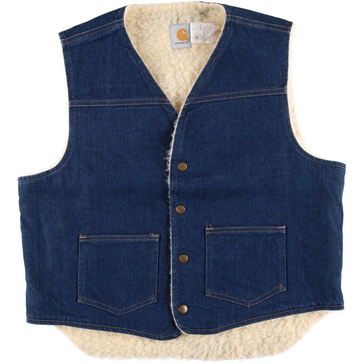 古着 濃紺 80年代 カーハート Carhartt デニムボアベスト メンズL相当 ヴィンテージ|eaa 482666