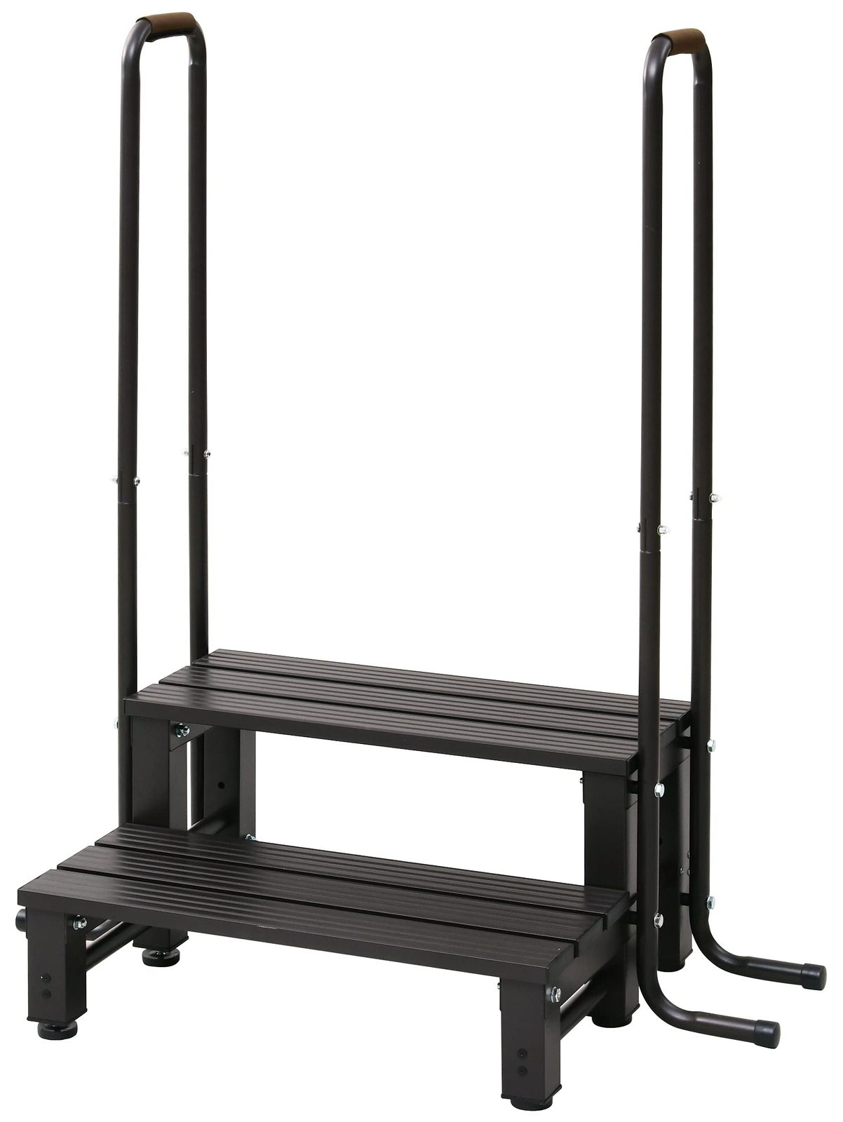 ガーデンマスター Gardenmaster 両取っ手付きアルミ2段踏み台 幅98.5×奥行53×高さ118 cm 耐荷重80 kg バルコニー ベランダ デッキ 縁台 段差解消 介護 ダークブラウン YM-8002 DH
