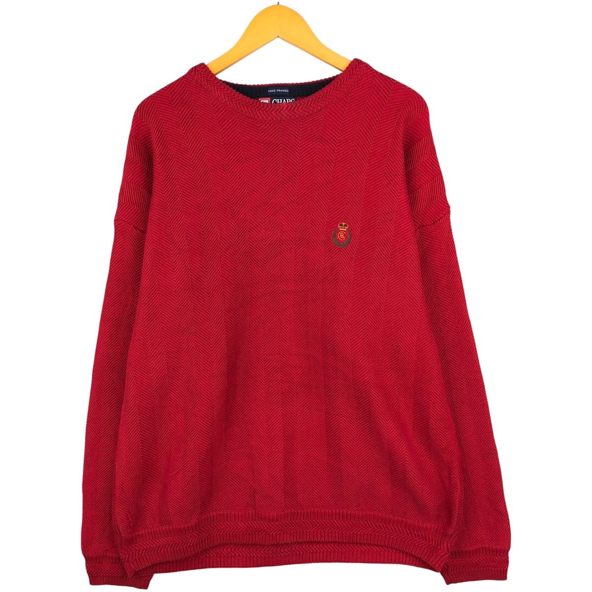 古着 ラルフローレン Ralph Lauren CHAPS チャップス ヘリンボーン コットンニットセーター メンズL相当|eaa 605853