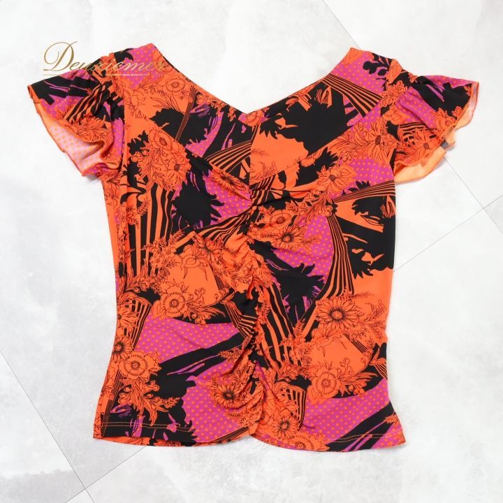 社交ダンス 衣装 トップス ブラウス オレンジ系 チャコットロイヤル