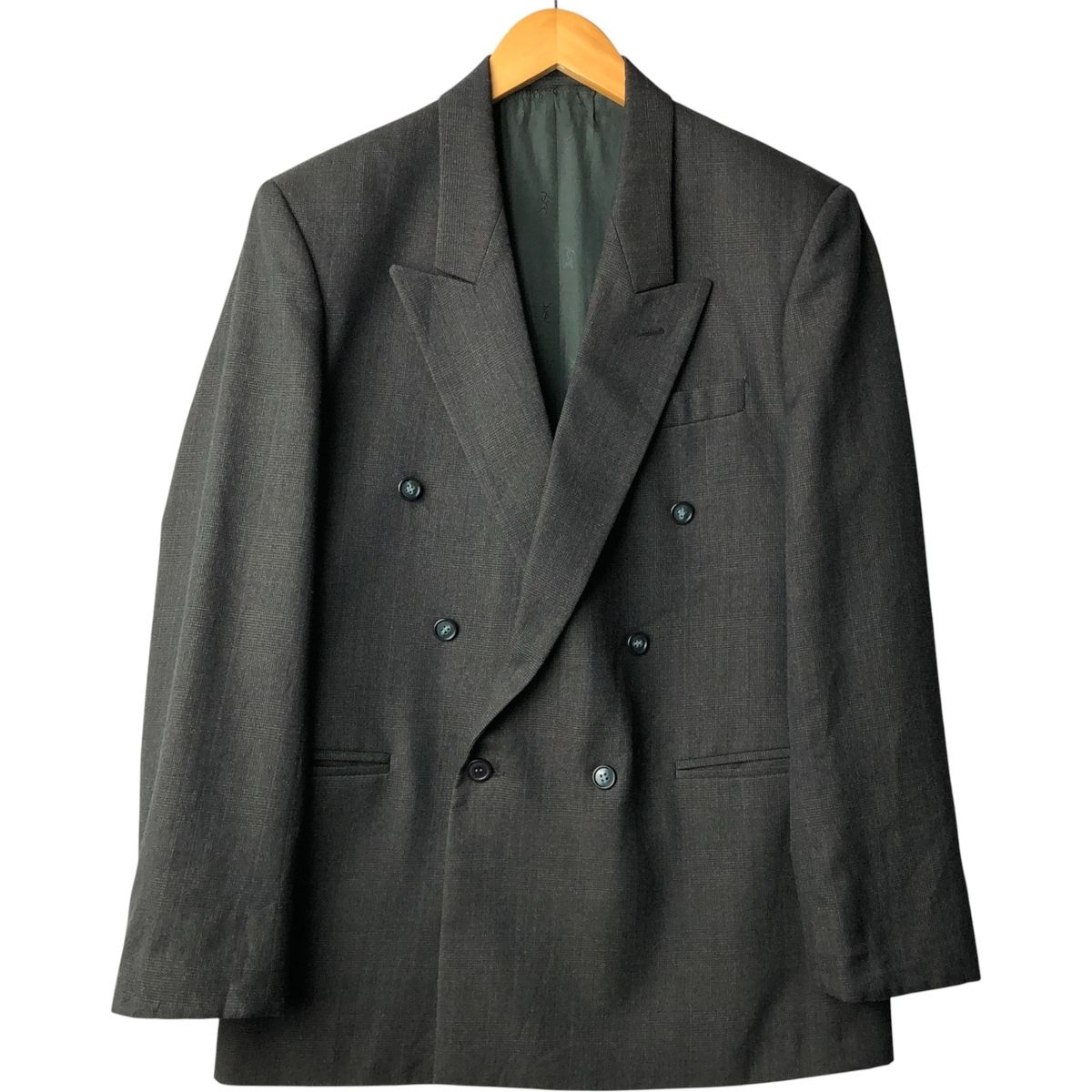 古着 イヴサンローラン Yves Saint Laurent チェック柄 ダブルブレスト ピークドラペル テーラードジャケット メンズM相当|evb 002639