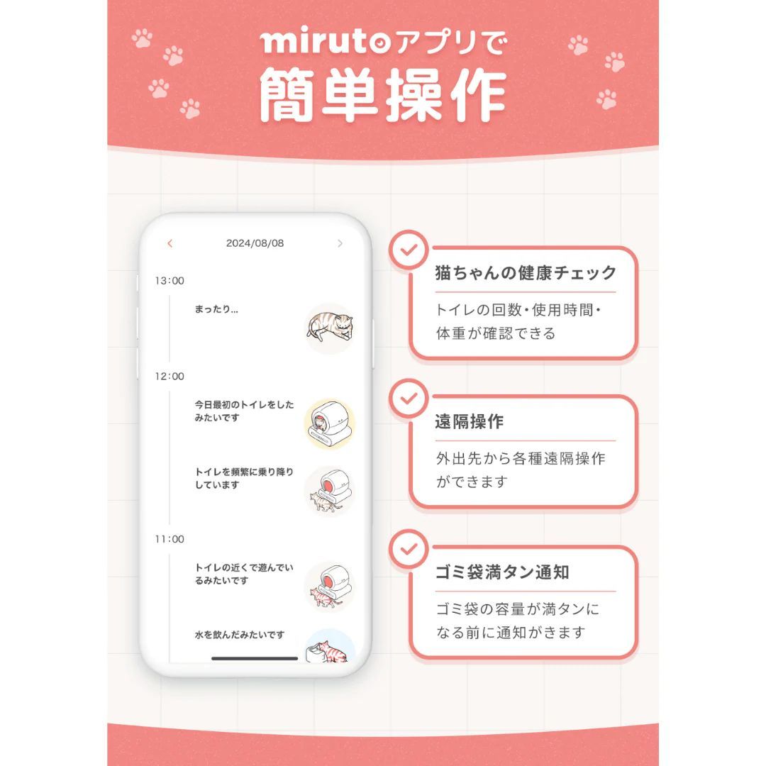 MIRUTO 全自動猫トイレ スマホ連動 健康管理アプリ対応 獣医師共同開発