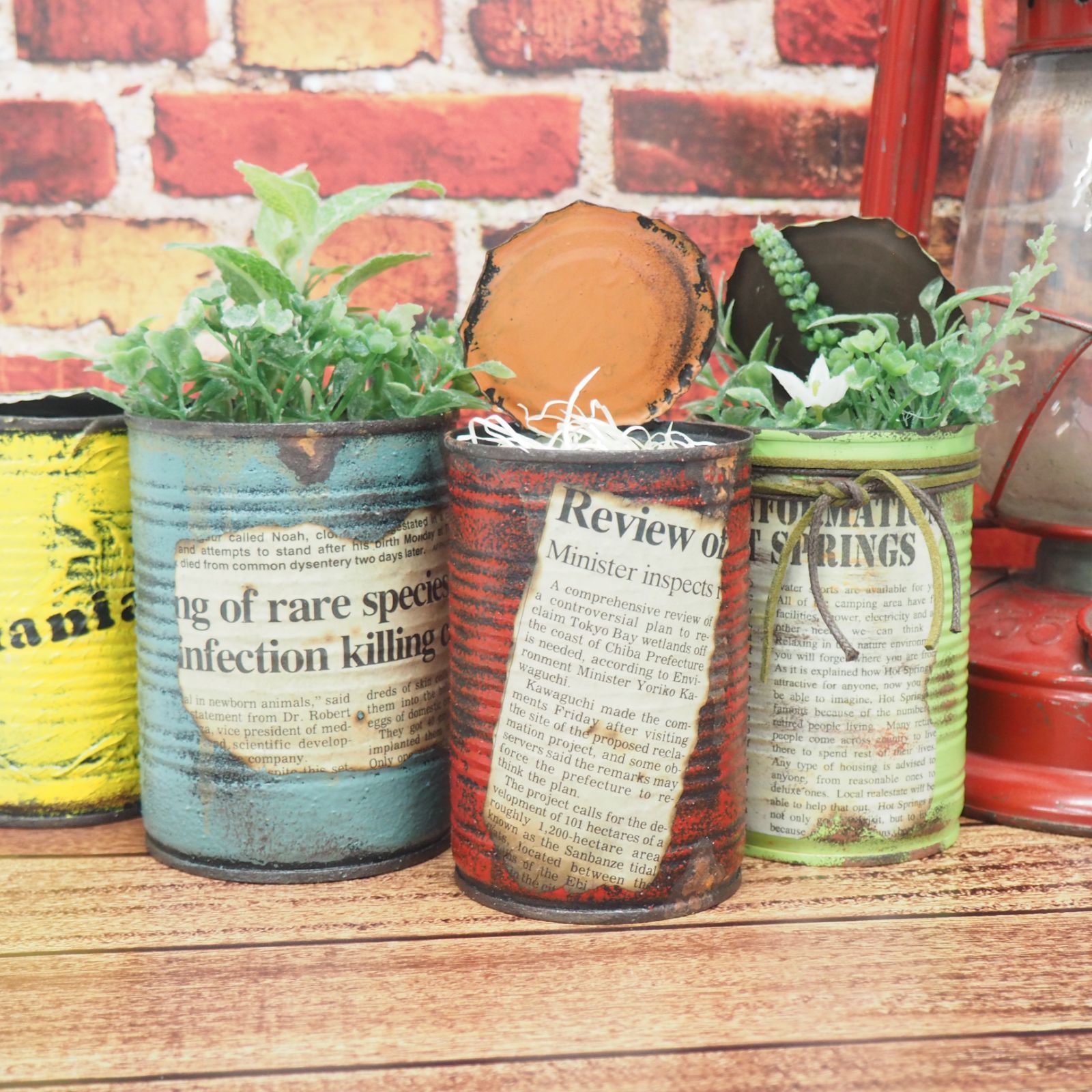 オリジナル リメイク缶 リメ缶【レッド】 多肉植物 アンティーク缶