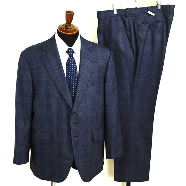 SELFISH 伊製 カノニコ 110 s生地 2つボタン シングルスーツ XL BE 6 ダークネイビー チェック 袖口4つ釦 本切羽 49877 合物 春秋 XA 006 メンズビジネス 202601
