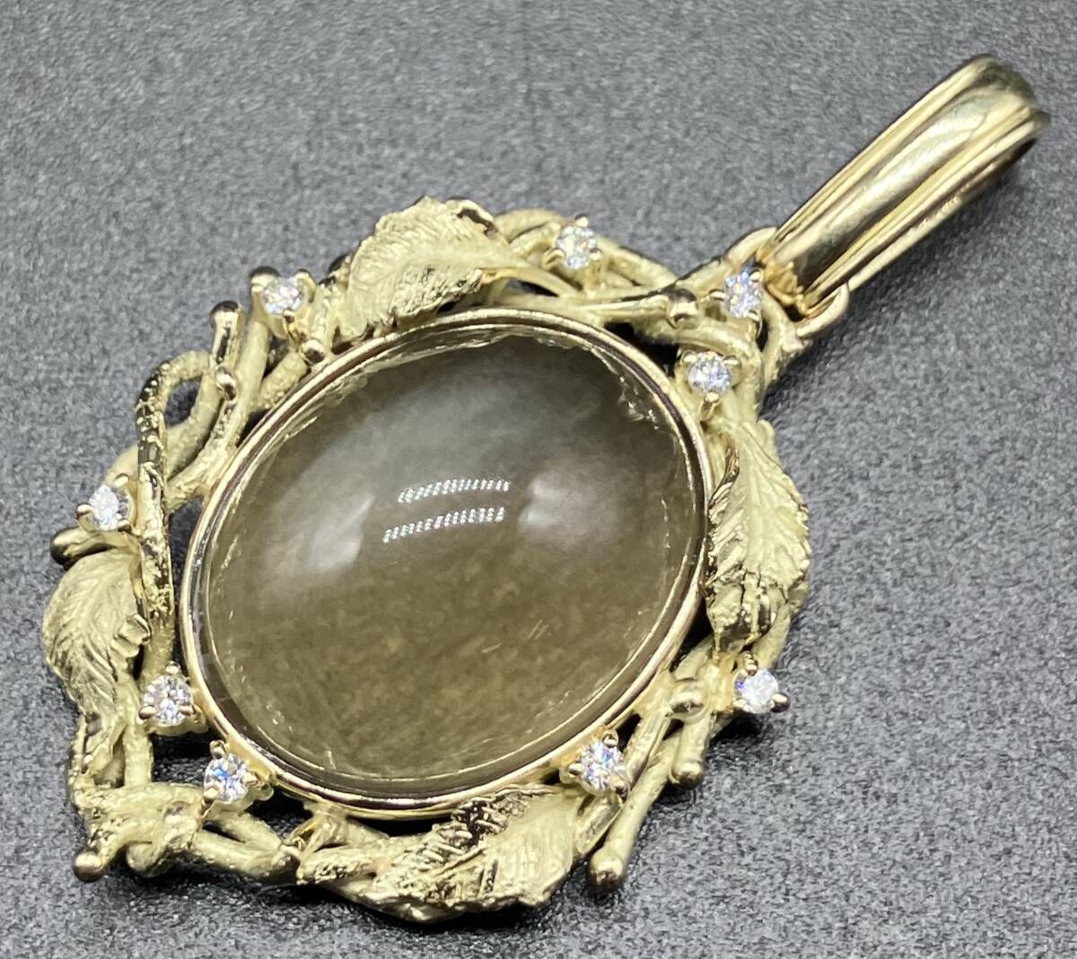 鑑別書付き 天然スタークォーツ 天然ダイヤモンド K 18 22.48 ct 0.18 18金 ゴールド トップ 総重量13.8 g