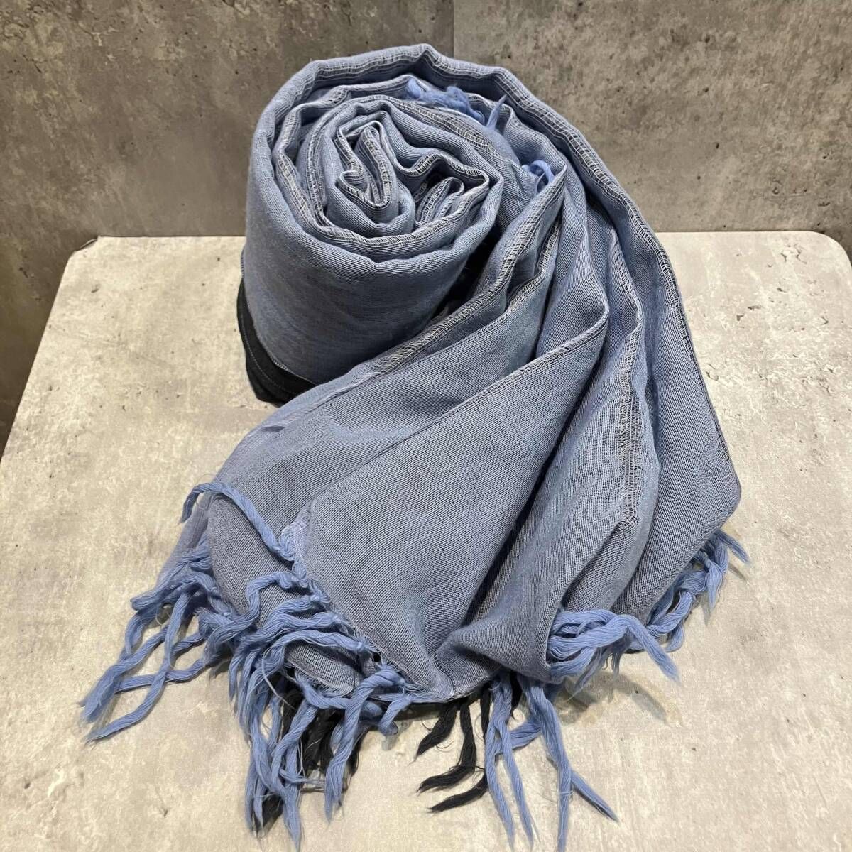 90s ISSEY MIYAKE ストール マフラー 銀タグ ブラック×ライトブルー