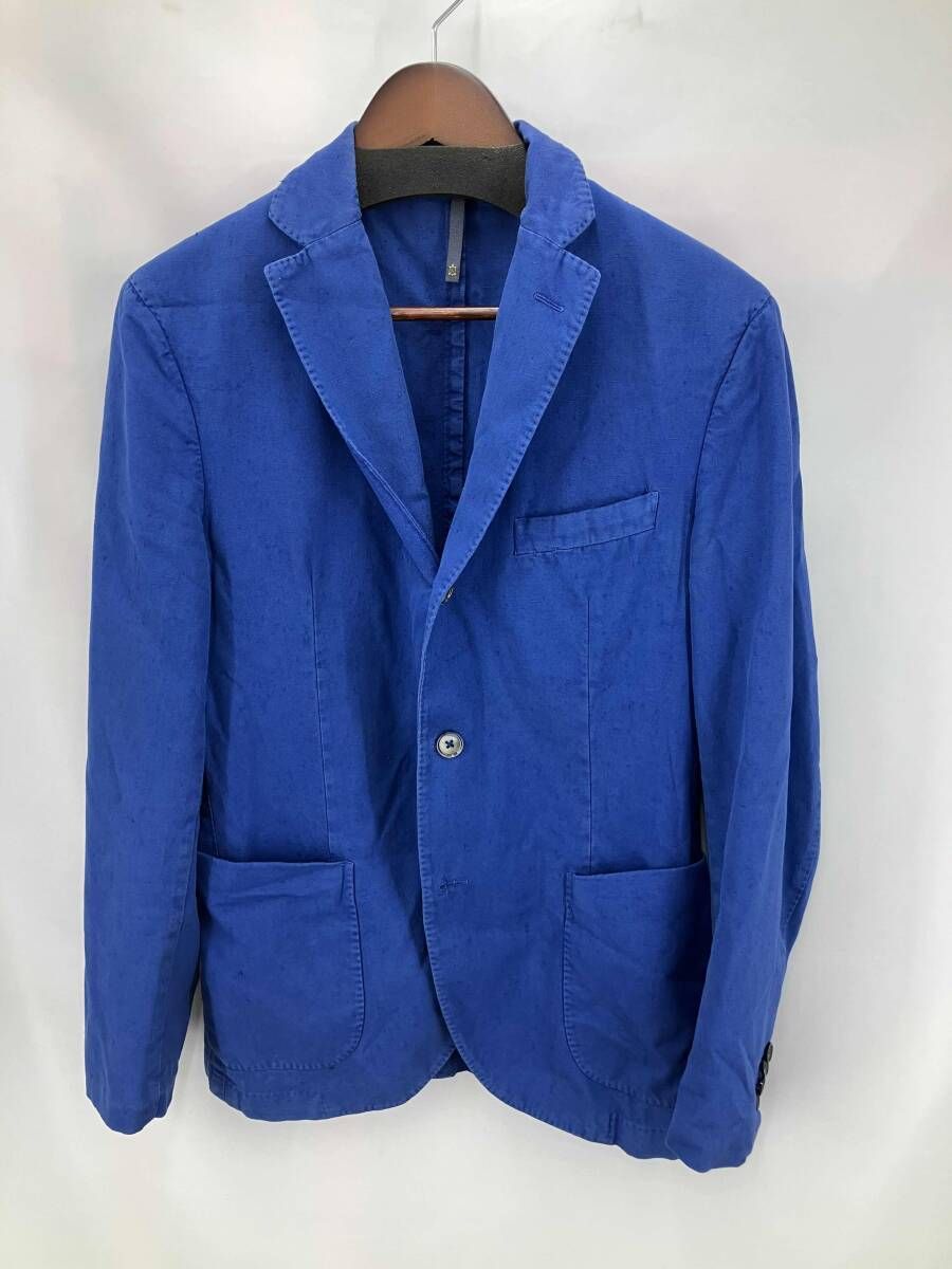 【中古】モンテドーロ MONTEDORO 格子柄 テーラード ジャケット 薄手 背抜き 46 青系 ブルー イタリア製 毛 ウール ☆ MONTEDORO モンテドーロ ジャケット テーラードジャケット サイズ48