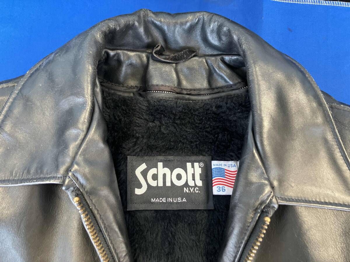Schott レザージャケット サイズ38 ブラック Schott N.Y.C（ショット） 「schott」 レザージャケット 38 ブラック