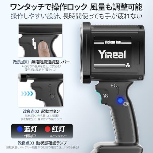  YIREAL 2025改良強化版 洗車 ブロワー 強力 ブロアー 充電式 エアーブロアー 航空級モーター 無段階変速 600 g超強推力 80 m s 大風速 75 db超低騒音 LEDライト付き 3000 mAhバッテリ一 0132473 f その他 キッチン 食器