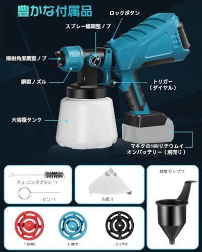  コードレススプレーガン 2026強化版 充電式 電動スプレーガン マキタ18 Vバッテリー対応 塗料 家庭用 ノズル4幅調整 油性水性塗料 1000 mlタンク 大容量 電DIY 日曜大工 フェンス 家具 塗装スプレー 本体のみ 9 cfd 19 f 1 その他 キッチン 食器