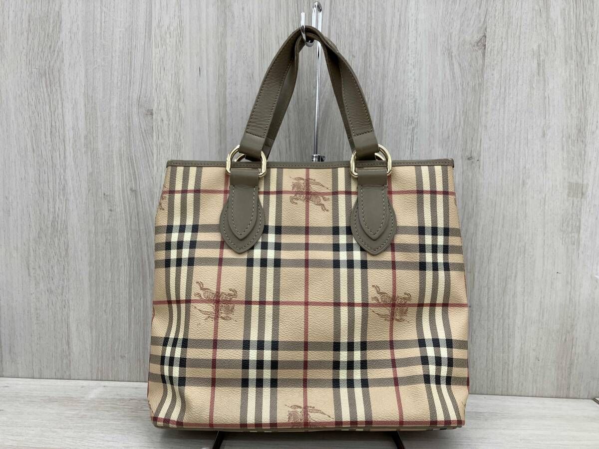 BURBERRY ハンドバッグ シャドーホース PVC ベージュハンドル ノバチェック 内側