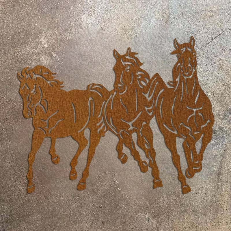 壁掛け オブジェ インテリア ウマ うま 3頭の馬 メタル ヴィンテージ風