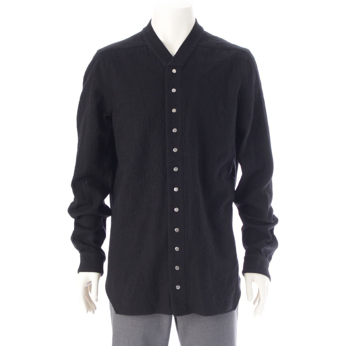 リックオウエンス 21 AW SNAP COLLAR FAUN SHIRT ノーカラー 長袖シャツ ジャケット ブラック 52