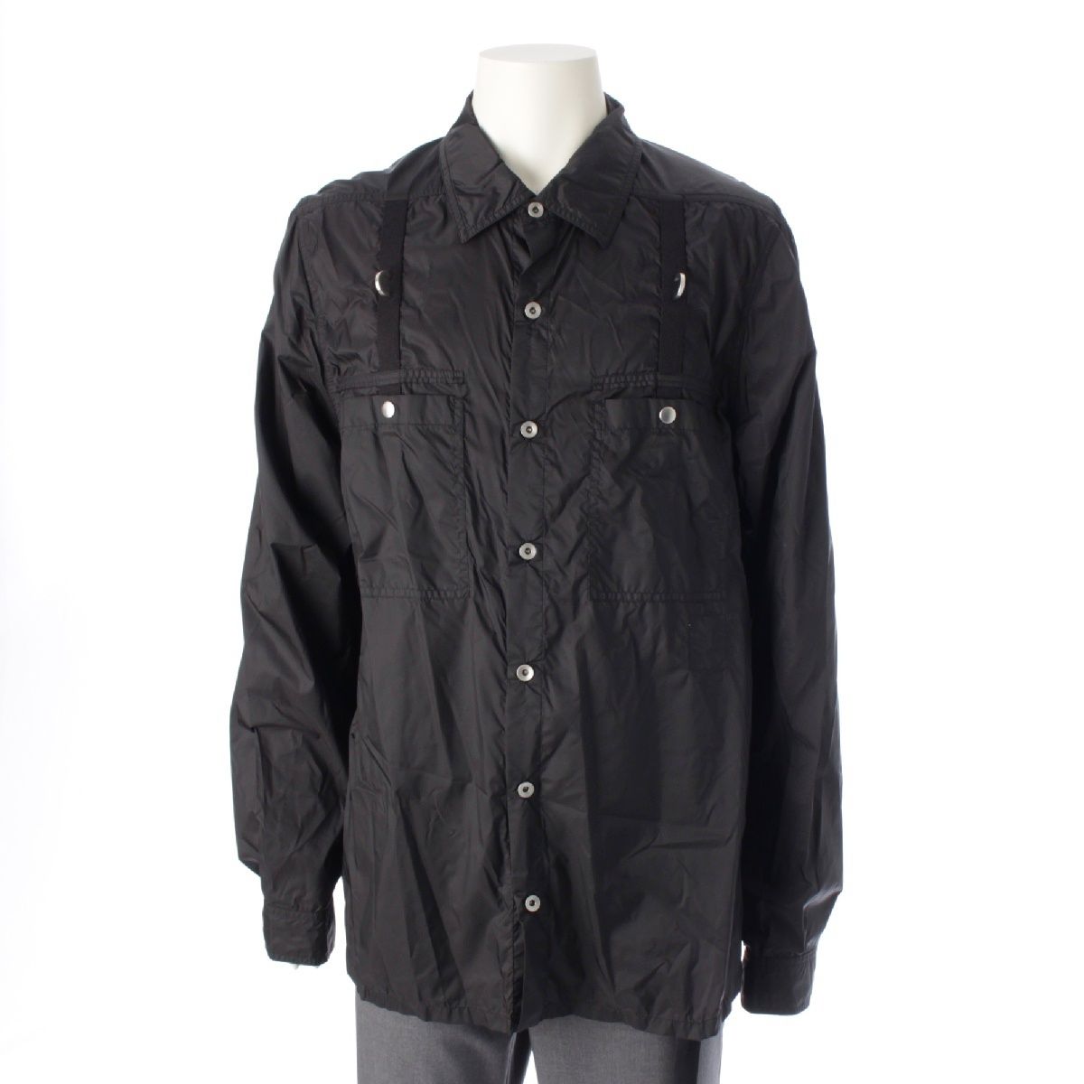 リックオウエンス ダークシャドウ メンズ 22 SS MINERAL シャツジャケット フックリングデザイン ブラック L 襟元スレ汚れ有り