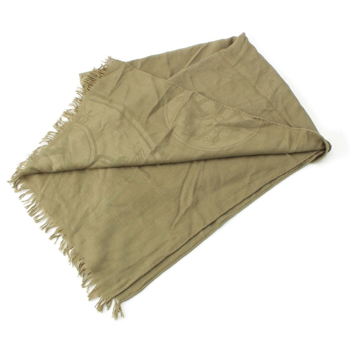 エルメス ニューリブリス カシミヤ シルク ストール カーキ【中古 