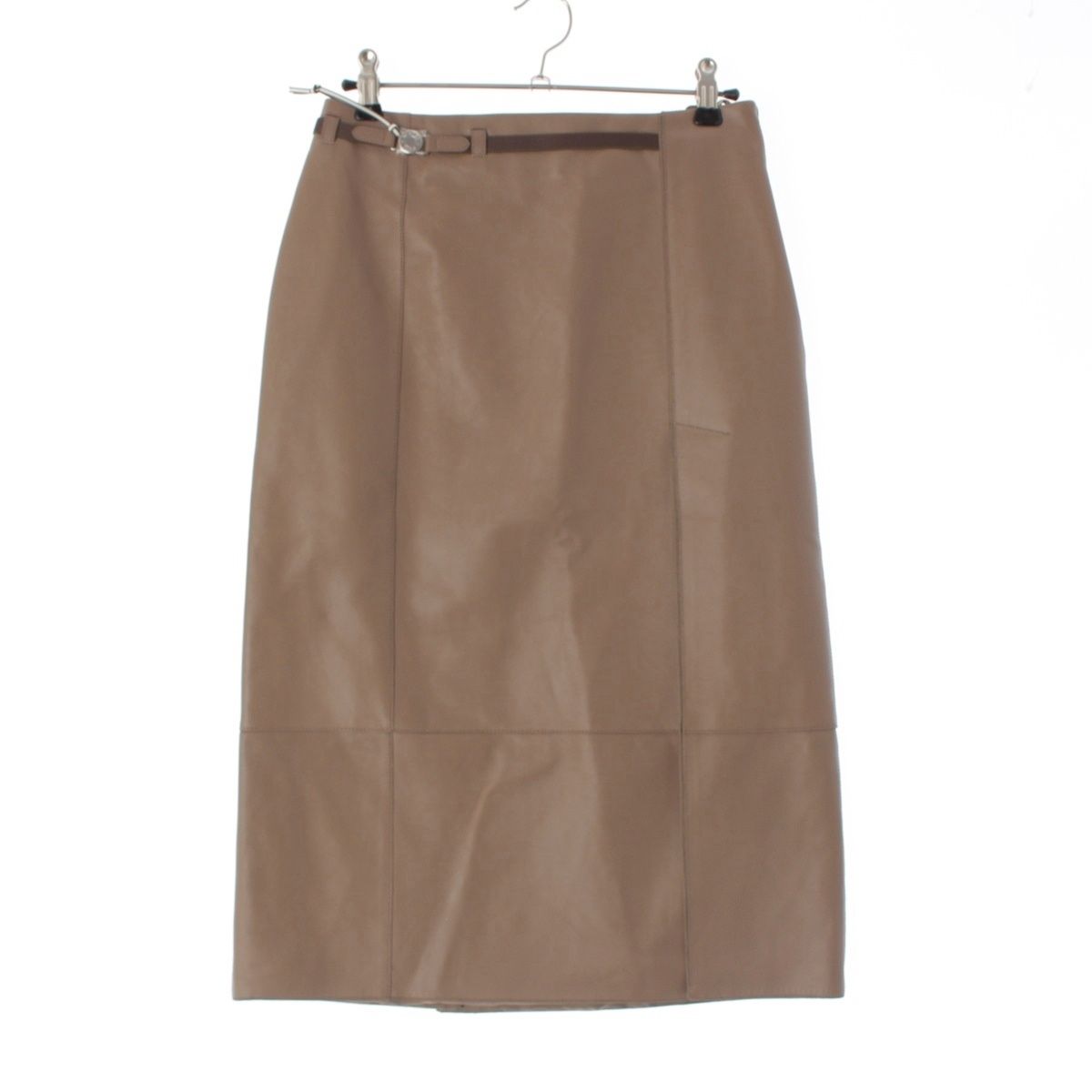 エルメス 24年 ラムレザー セリエボタン スカート ボトムス ブラウン 34