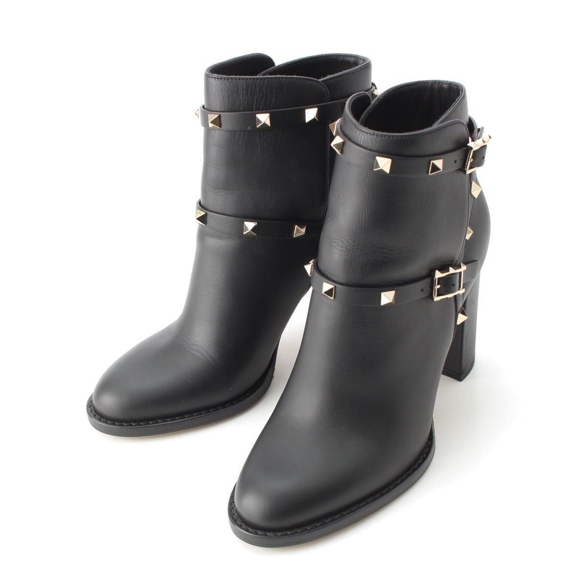 ヴァレンティノ ロックスタッズ レザー ヒール ショート ブーツ シューズ ブラック 38