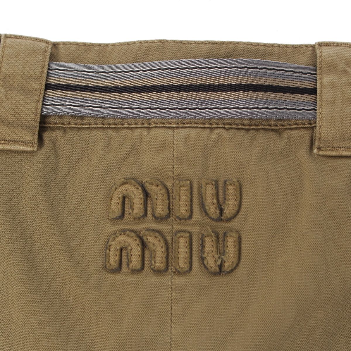 ミュウミュウ 25SS コットン ガーメントダイ サテン ロゴ スカート風  