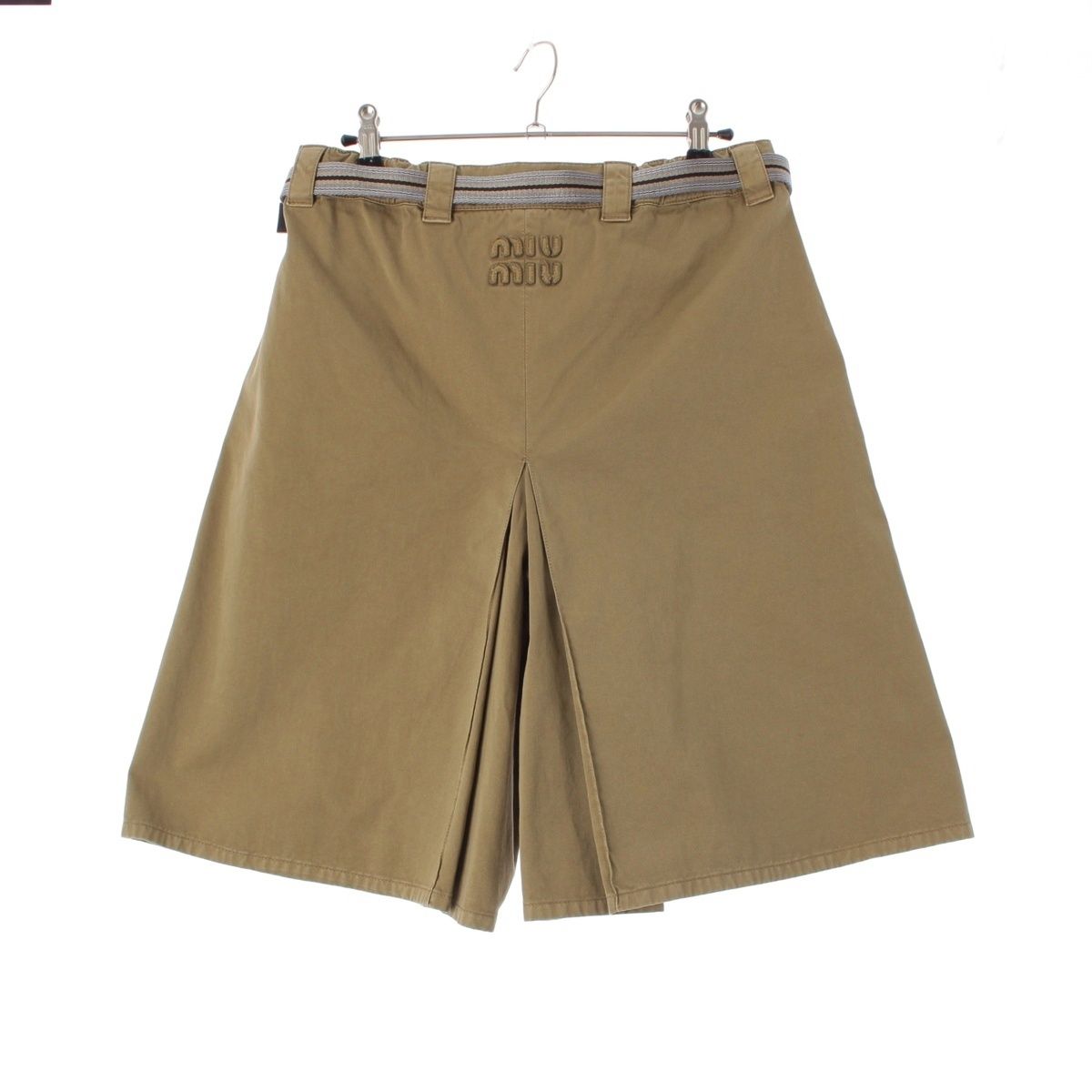 ミュウミュウ 25SS コットン ガーメントダイ サテン ロゴ スカート風  