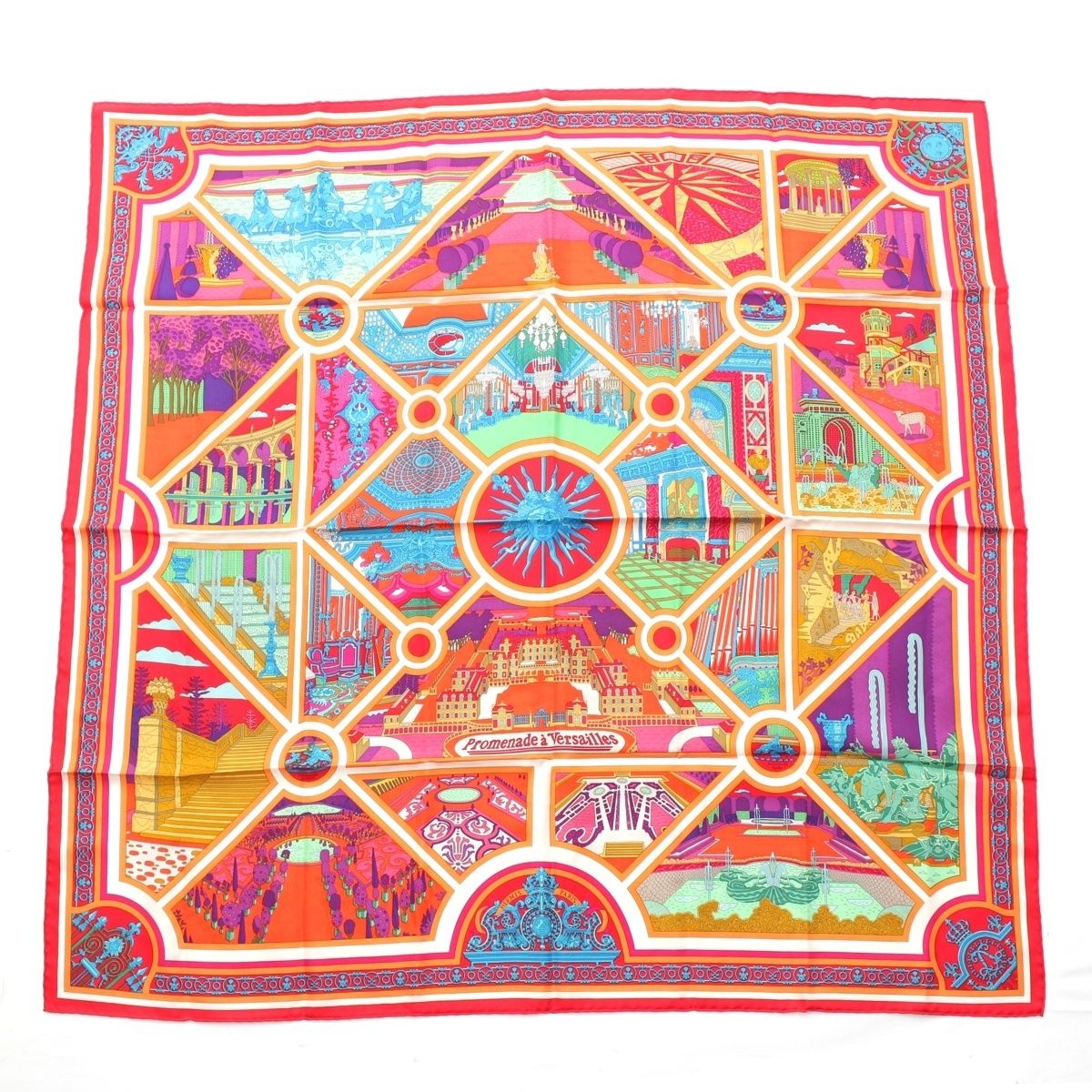 エルメス カレ90 Flanerie a Versailles ヴェルサイユの散歩 シルク スカーフ マルチカラー