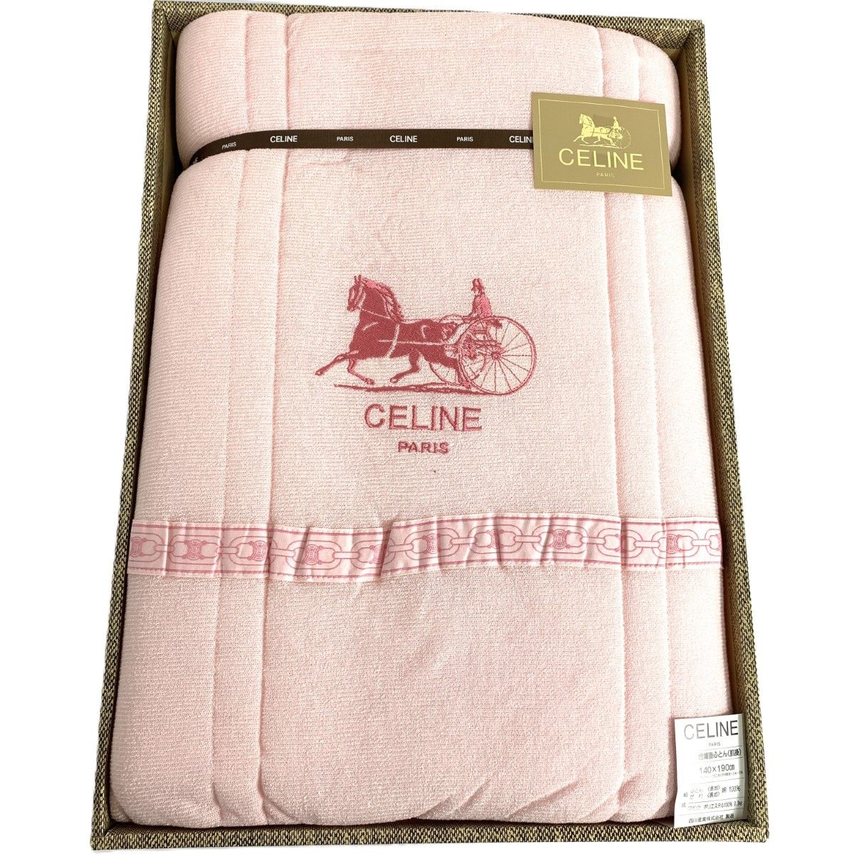 CELINE セリーヌ 合繊掛ふとん/肌掛 馬車ロゴ刺繍/コットン ピンク