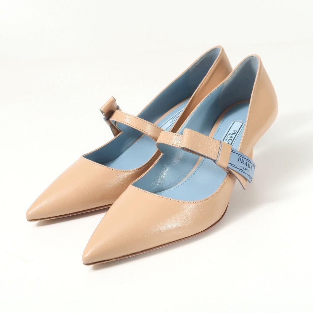 □美品□PRADA プラダ パンプス サイズ35.5 リボン ポインテッドトゥ
